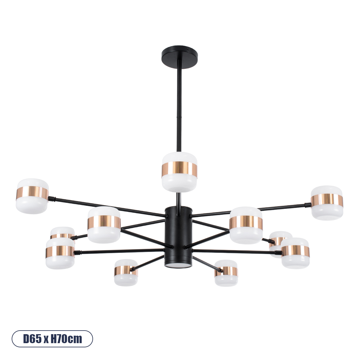 GloboStar® ORNATE 01553 Φωτιστικό Οροφής LED 104W lm ° AC 220-240V IP20 Φυσικό Λευκό 4500k Μαύρο & Χάλκινο Μέταλλο με Λευκό Γυαλί - Μ65 x Π65 x Υ70cm - 2 Xρόνια Εγγύηση