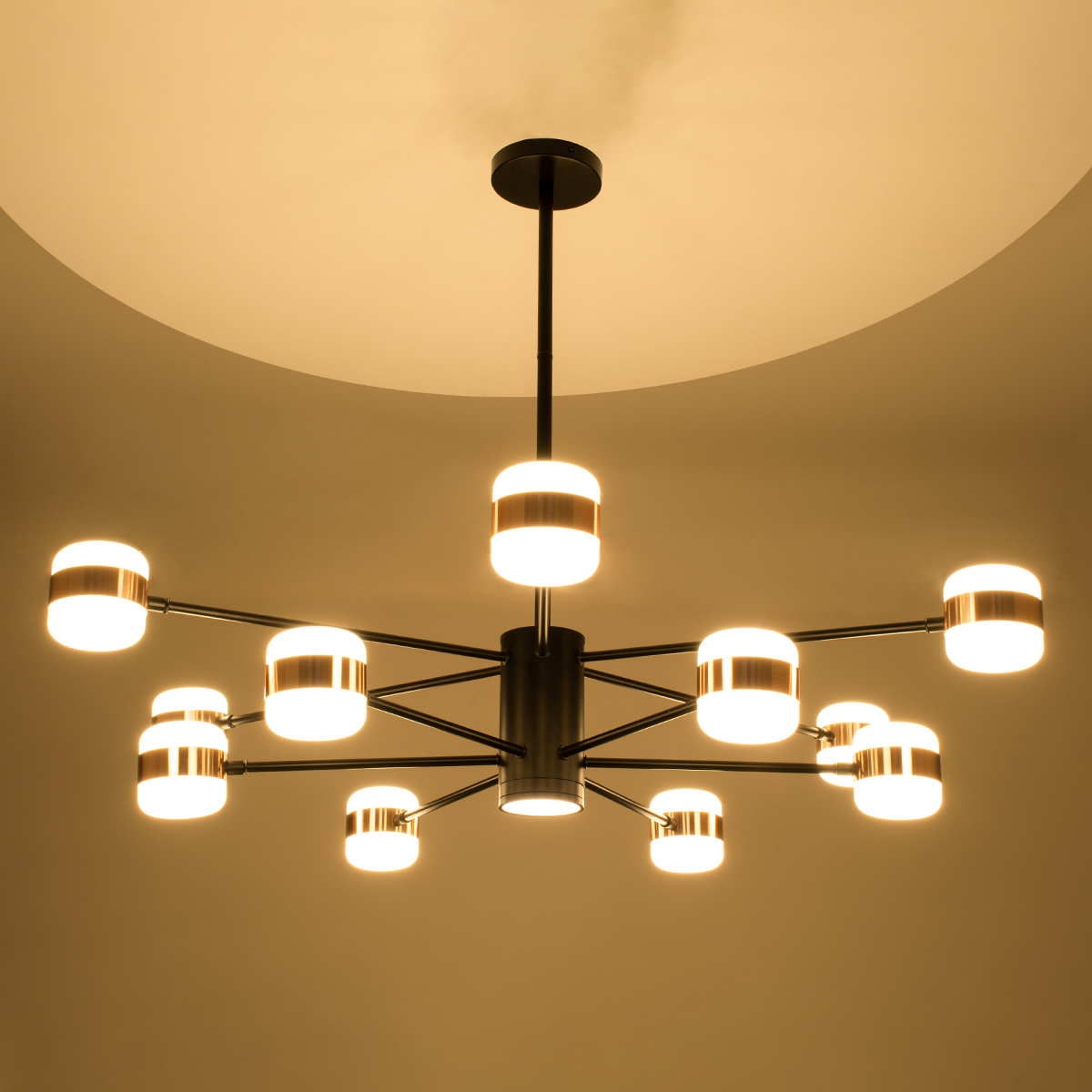 GloboStar® ORNATE 01553 Φωτιστικό Οροφής LED 104W lm ° AC 220-240V IP20 Φυσικό Λευκό 4500k Μαύρο & Χάλκινο Μέταλλο με Λευκό Γυαλί - Μ65 x Π65 x Υ70cm - 2 Xρόνια Εγγύηση
