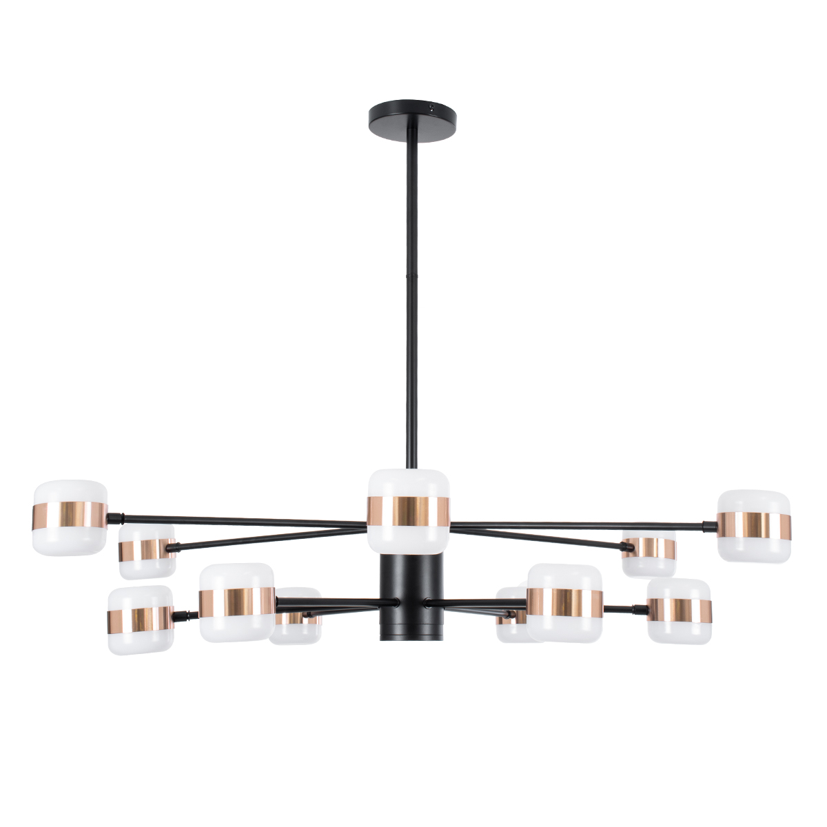 GloboStar® ORNATE 01553 Φωτιστικό Οροφής LED 104W lm ° AC 220-240V IP20 Φυσικό Λευκό 4500k Μαύρο & Χάλκινο Μέταλλο με Λευκό Γυαλί - Μ65 x Π65 x Υ70cm - 2 Xρόνια Εγγύηση