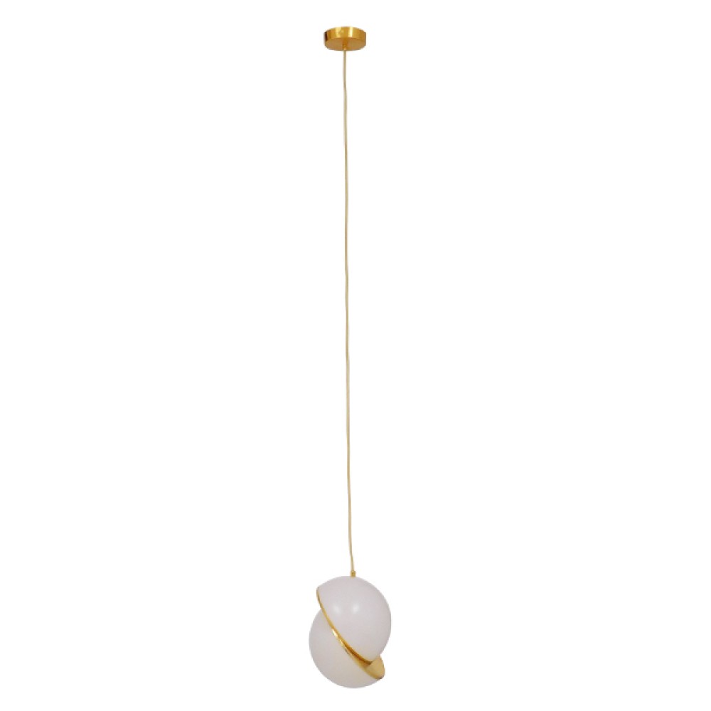 GloboStar® HUDSON 01554 Μοντέρνο Κρεμαστό Φωτιστικό Μπάλα Μονόφωτο 1 x E27 IP20 Λευκό Πλαστικό με Χρυσό Μέταλλο - Μ20 x Π20 x Υ25cm