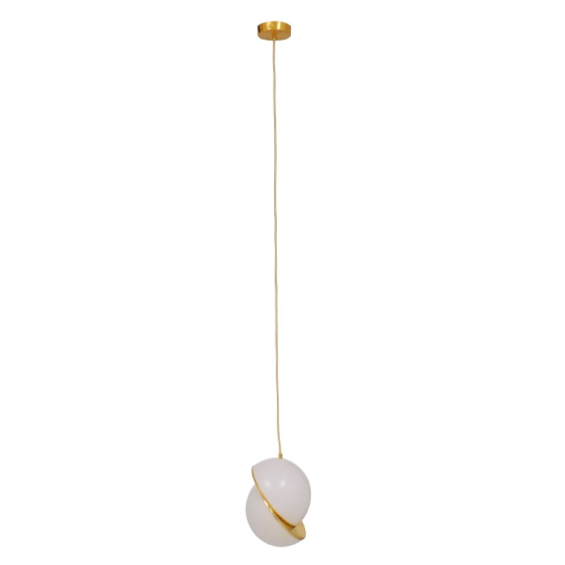 GloboStar® HUDSON 01554 Μοντέρνο Κρεμαστό Φωτιστικό Μπάλα Μονόφωτο 1 x E27 IP20 Λευκό Πλαστικό με Χρυσό Μέταλλο - Μ20 x Π20 x Υ25cm