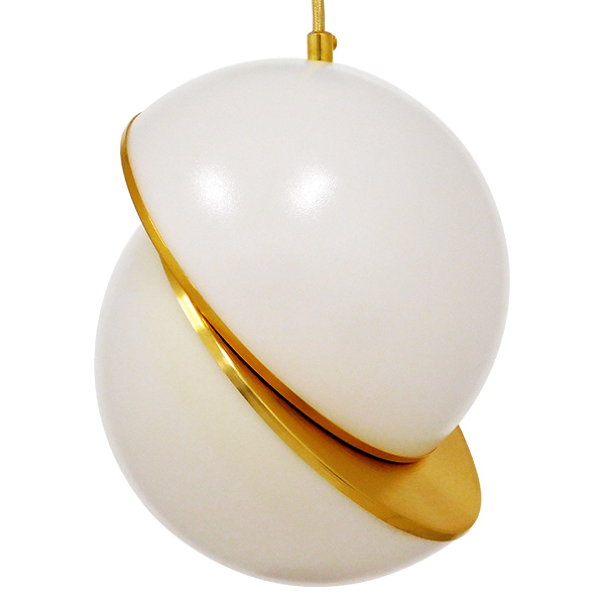 GloboStar® HUDSON 01554 Μοντέρνο Κρεμαστό Φωτιστικό Μπάλα Μονόφωτο 1 x E27 IP20 Λευκό Γυαλί με Χρυσό Μέταλλο - Μ20 x Π20 x Υ25cm
