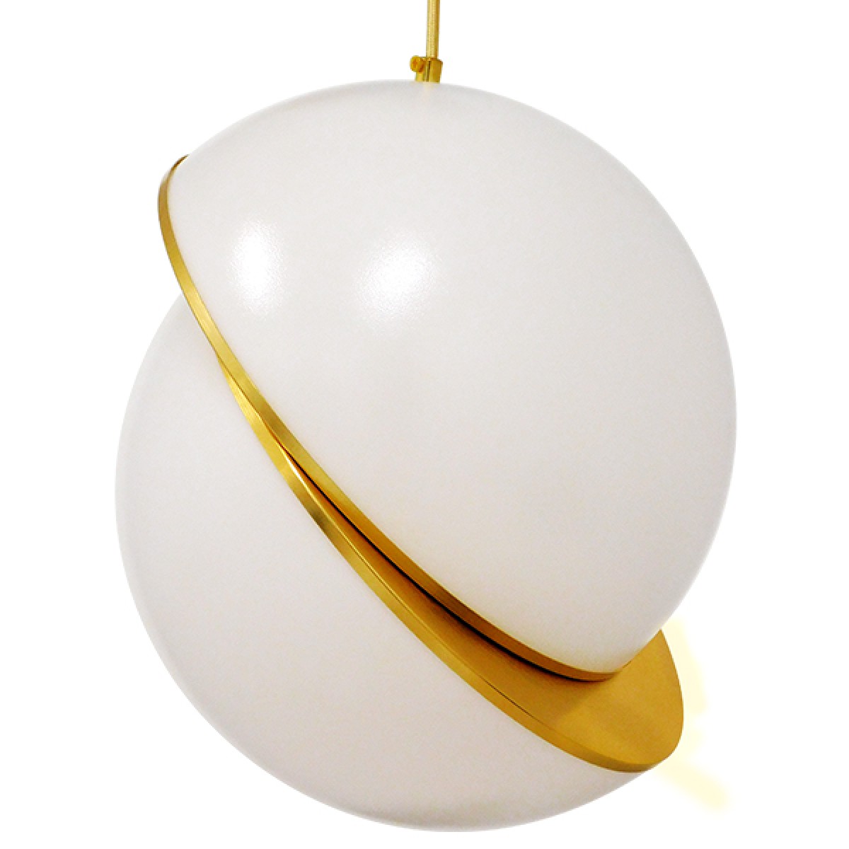 GloboStar® HUDSON 01555 Μοντέρνο Κρεμαστό Φωτιστικό Μπάλα Μονόφωτο 1 x E27 IP20 Λευκό Γυαλί & Χρυσό Μέταλλο - Μ30 x Π30 x Υ34cm