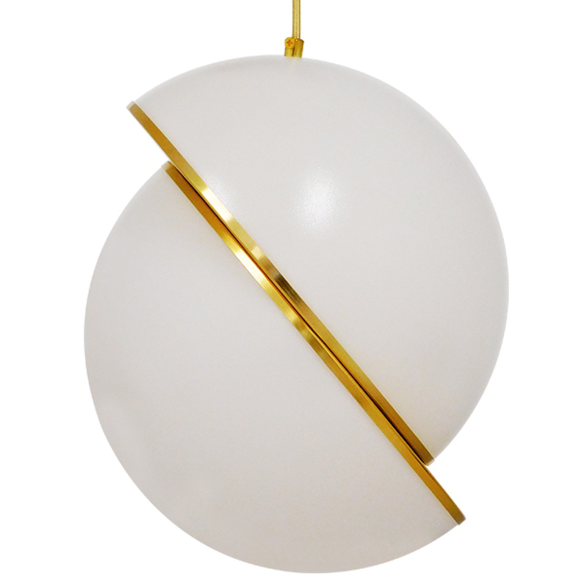 GloboStar® HUDSON 01555 Μοντέρνο Κρεμαστό Φωτιστικό Μπάλα Μονόφωτο 1 x E27 IP20 Λευκό Γυαλί & Χρυσό Μέταλλο - Μ30 x Π30 x Υ34cm