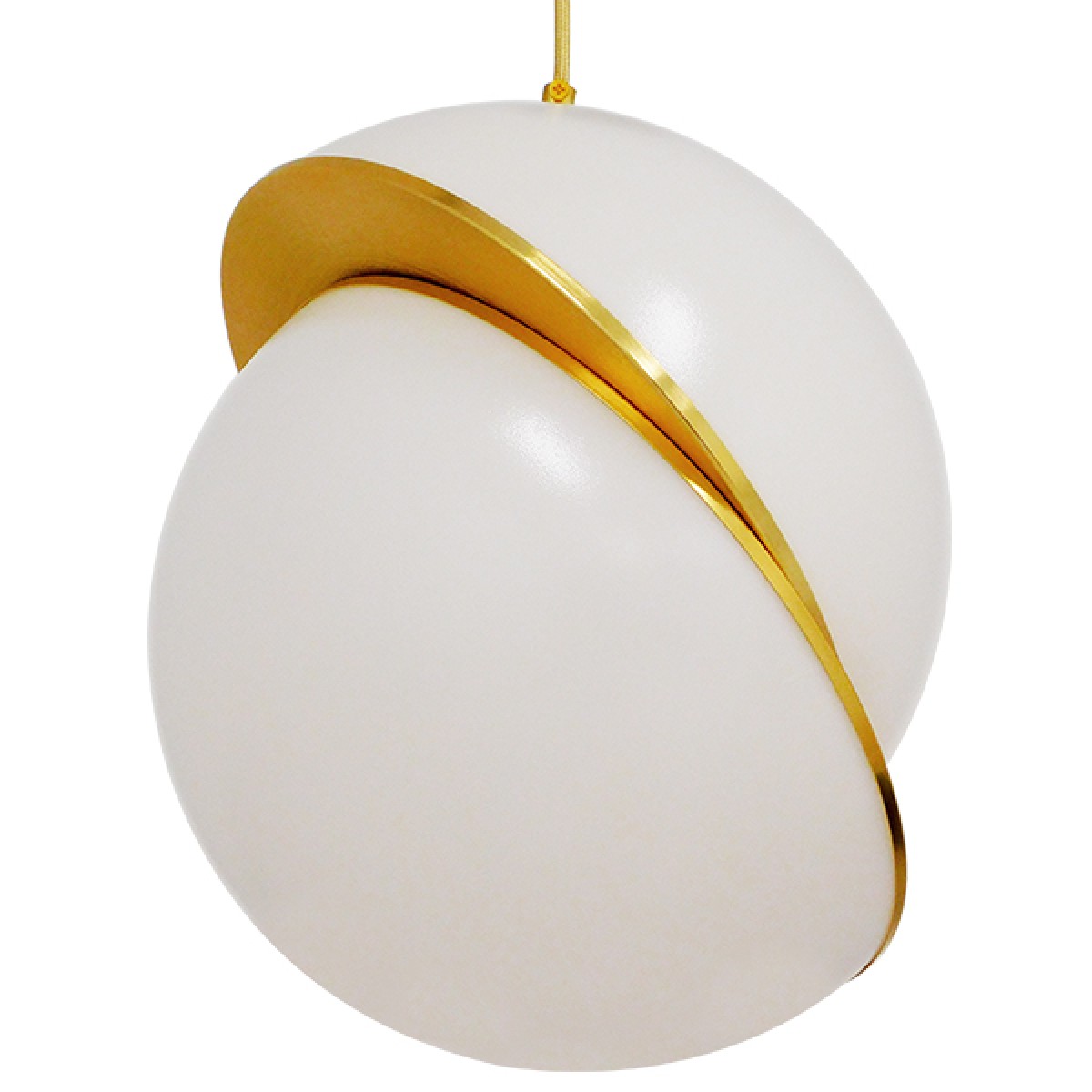 GloboStar® HUDSON 01555 Μοντέρνο Κρεμαστό Φωτιστικό Μπάλα Μονόφωτο 1 x E27 IP20 Λευκό Γυαλί & Χρυσό Μέταλλο - Μ30 x Π30 x Υ34cm