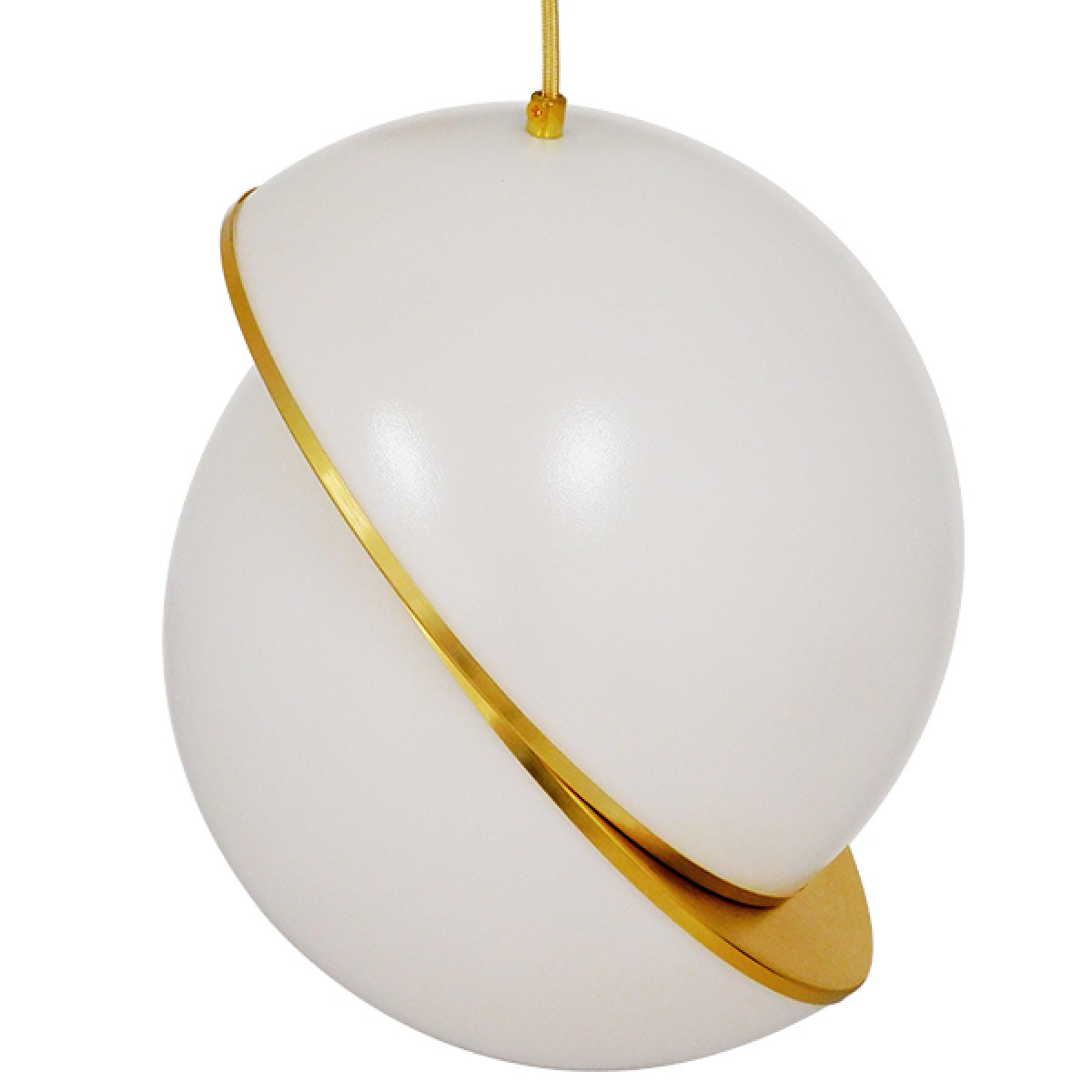 GloboStar® HUDSON 01555 Μοντέρνο Κρεμαστό Φωτιστικό Μπάλα Μονόφωτο 1 x E27 IP20 Λευκό Γυαλί & Χρυσό Μέταλλο - Μ30 x Π30 x Υ34cm