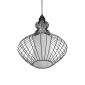 GloboStar® LILY 01558 Vintage Κρεμαστό Φωτιστικό Πλέγμα Μονόφωτο 1 x E27 IP20 Μαύρο Μέταλλο με Λευκό Ύφασμα - Μ43 x Π43 x Υ55cm