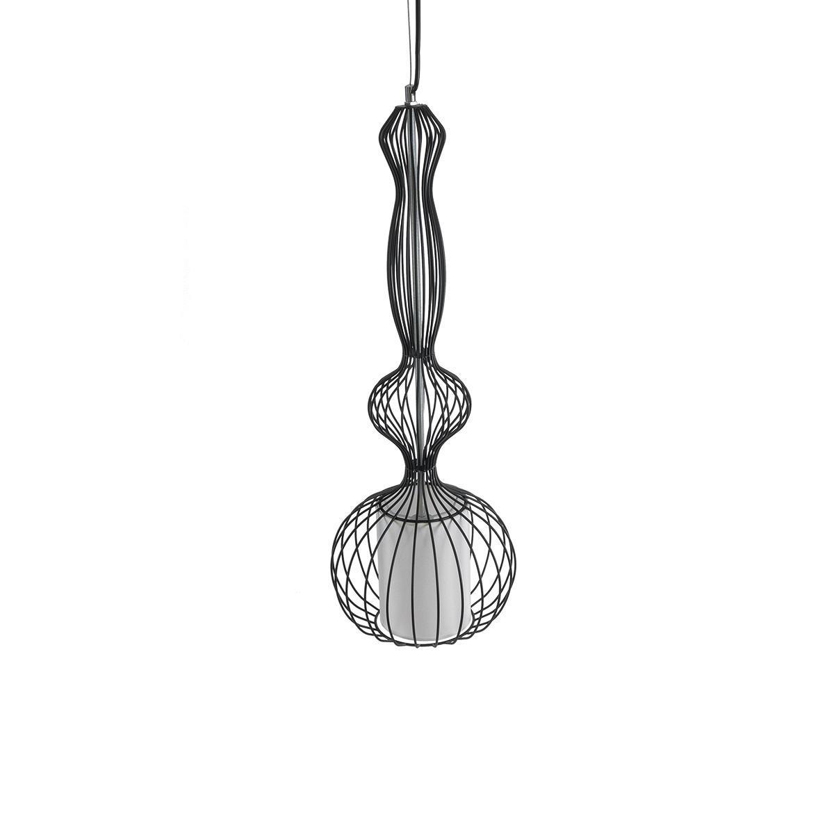 GloboStar® LILY 01560 Vintage Κρεμαστό Φωτιστικό Πλέγμα Μονόφωτο 1 x E27 IP20 Μαύρο Μέταλλο με Λευκό Ύφασμα - Μ25 x Π25 x Υ67cm