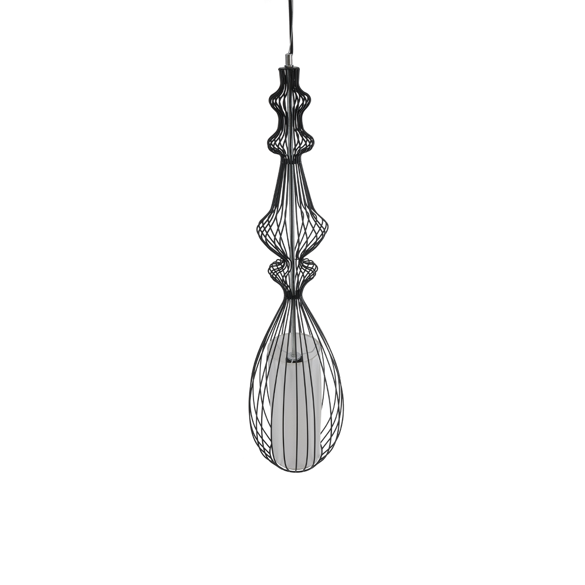 GloboStar® LILY 01561 Vintage Κρεμαστό Φωτιστικό Πλέγμα Μονόφωτο 1 x E27 IP20 Μαύρο Μέταλλο με Λευκό Ύφασμα - Μ90 x Π90 x Υ20cm