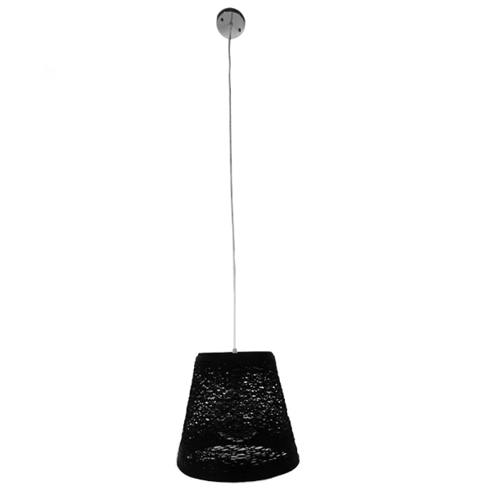 GloboStar® PLAYROOM 01563 Vintage Κρεμαστό Φωτιστικό Καπέλο Μονόφωτο 1 x E27 IP20 Μαύρο Rattan - Μ32 x Π32 x Υ27cm
