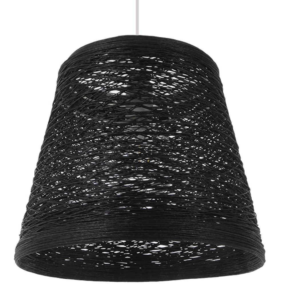GloboStar® PLAYROOM 01563 Vintage Κρεμαστό Φωτιστικό Καπέλο Μονόφωτο 1 x E27 IP20 Μαύρο Rattan - Μ32 x Π32 x Υ27cm