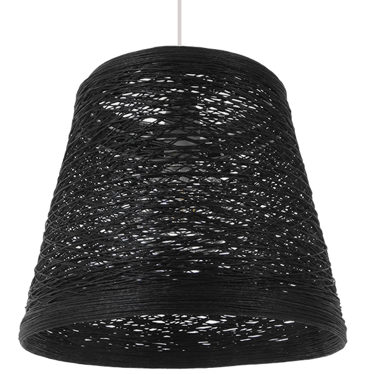 GloboStar® PLAYROOM 01563 Vintage Κρεμαστό Φωτιστικό Καπέλο Μονόφωτο 1 x E27 IP20 Μαύρο Rattan - Μ32 x Π32 x Υ27cm