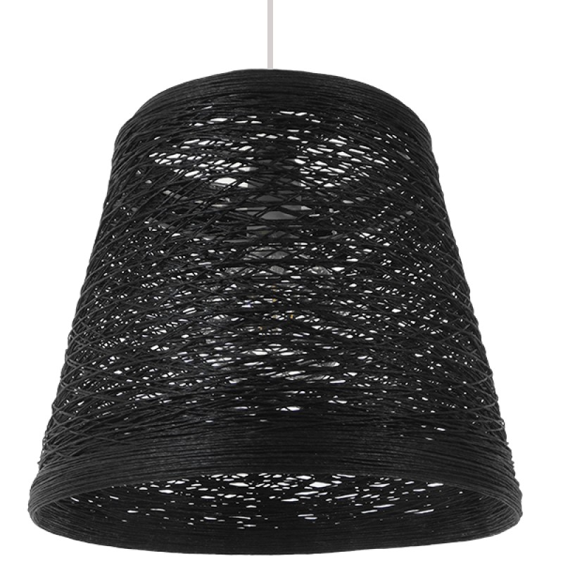 GloboStar® PLAYROOM 01563 Vintage Κρεμαστό Φωτιστικό Καπέλο Μονόφωτο 1 x E27 IP20 Μαύρο Rattan - Μ32 x Π32 x Υ27cm