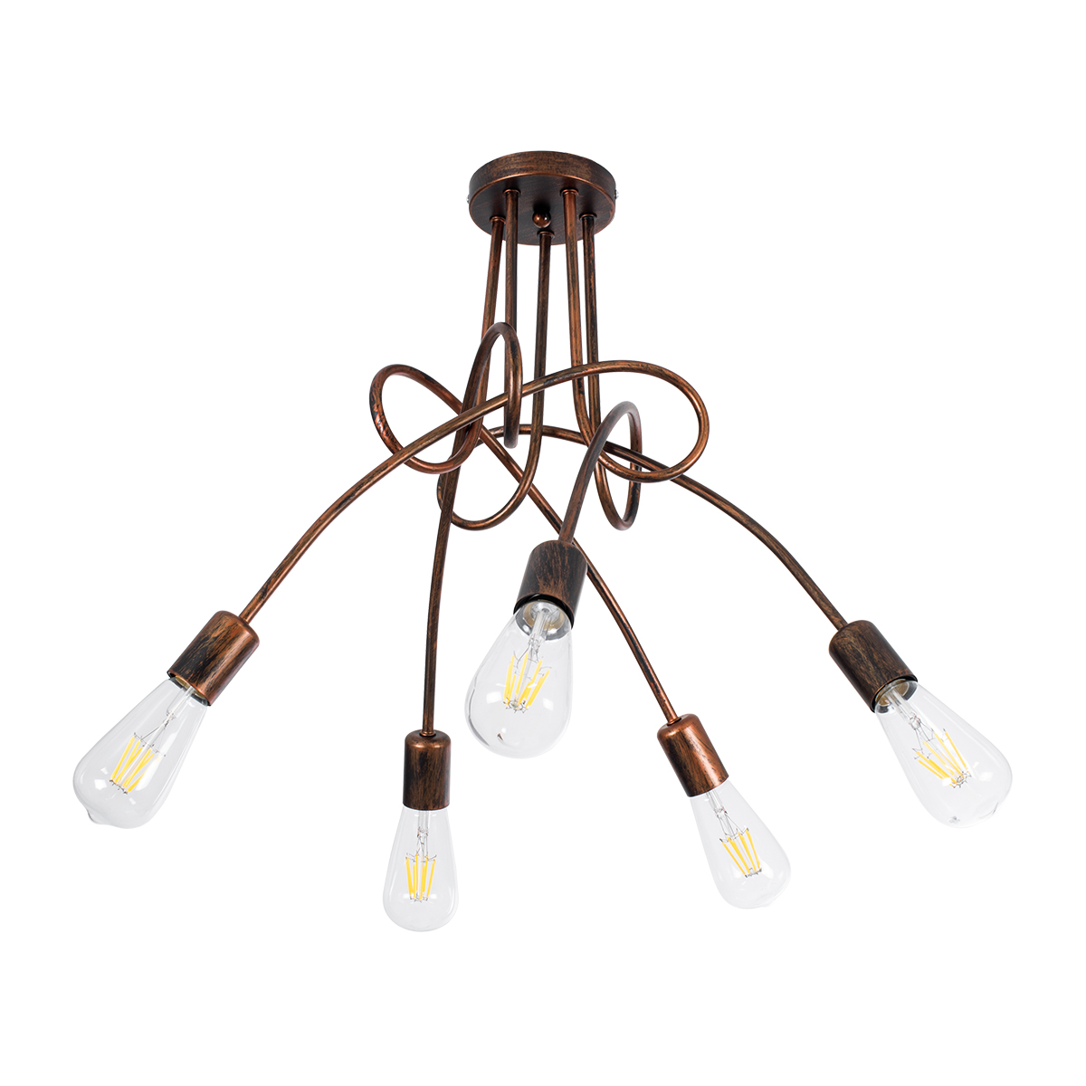 GloboStar® PAULELI 01564 Μοντέρνο Φωτιστικό Οροφής Πλέγμα Πολύφωτο 5 x E27 IP20 Χάλκινο Μέταλλο - Μ80 x Π80 x Υ40cm
