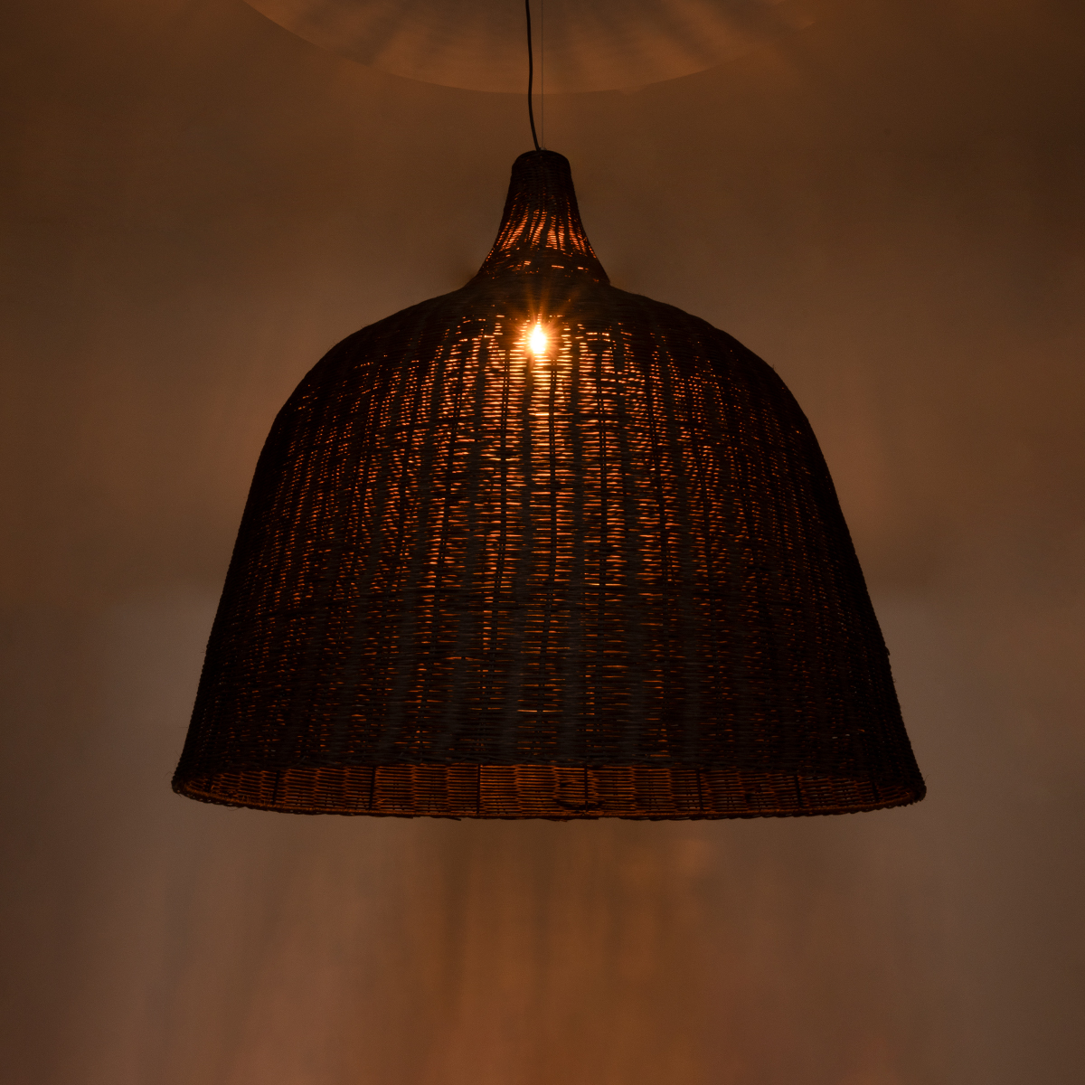 GloboStar® BAHAMAS 01569 Boho Κρεμαστό Φωτιστικό Καμπάνα Μονόφωτο 1 x E27 IP20 Καφέ Ξύλο - Μ90 x Π90 x Y90cm