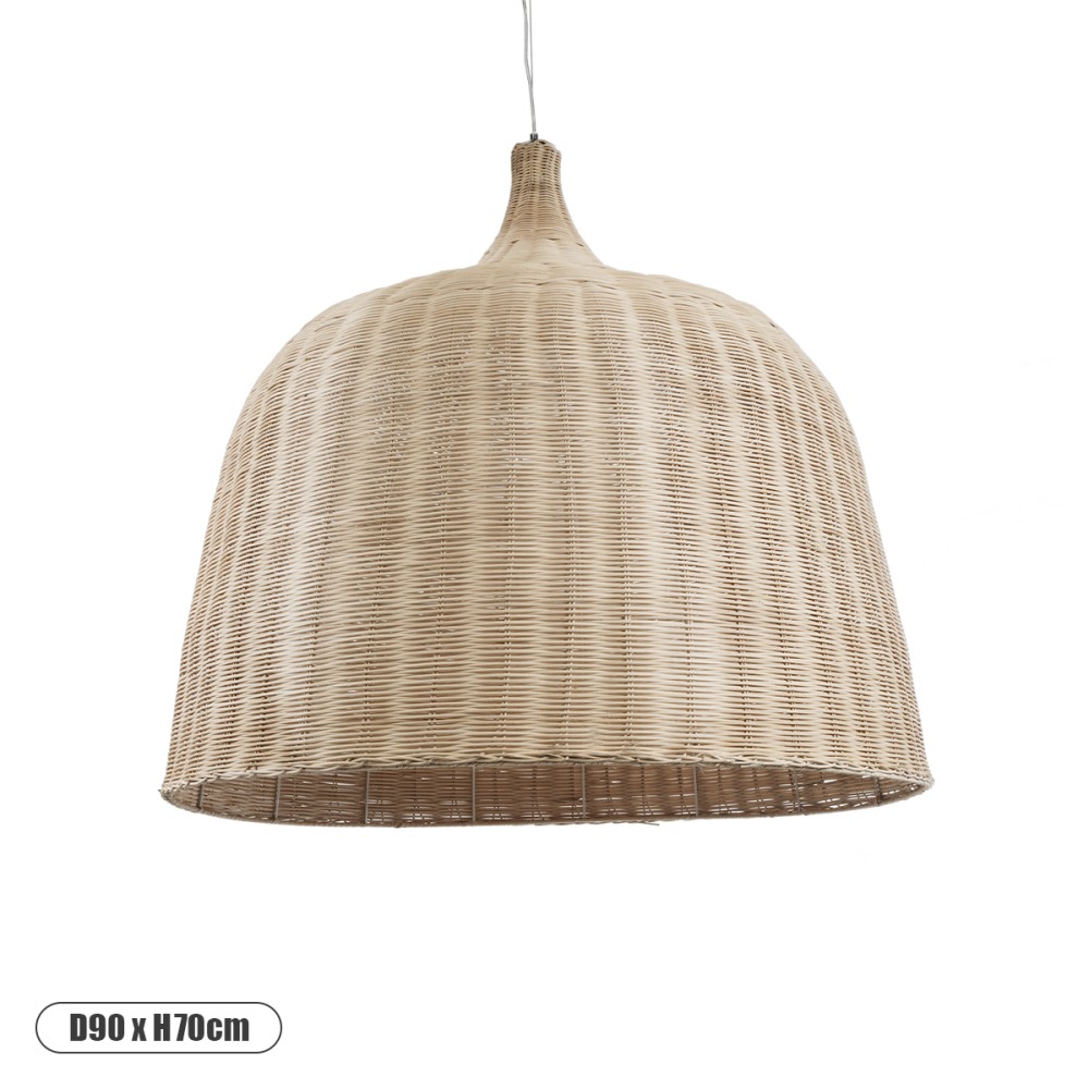 GloboStar® BAHAMAS 01570 Boho Κρεμαστό Φωτιστικό Καμπάνα Μονόφωτο 1 x E27 IP20 Μπεζ Ξύλο - Μ90 x Π90 x Y90cm