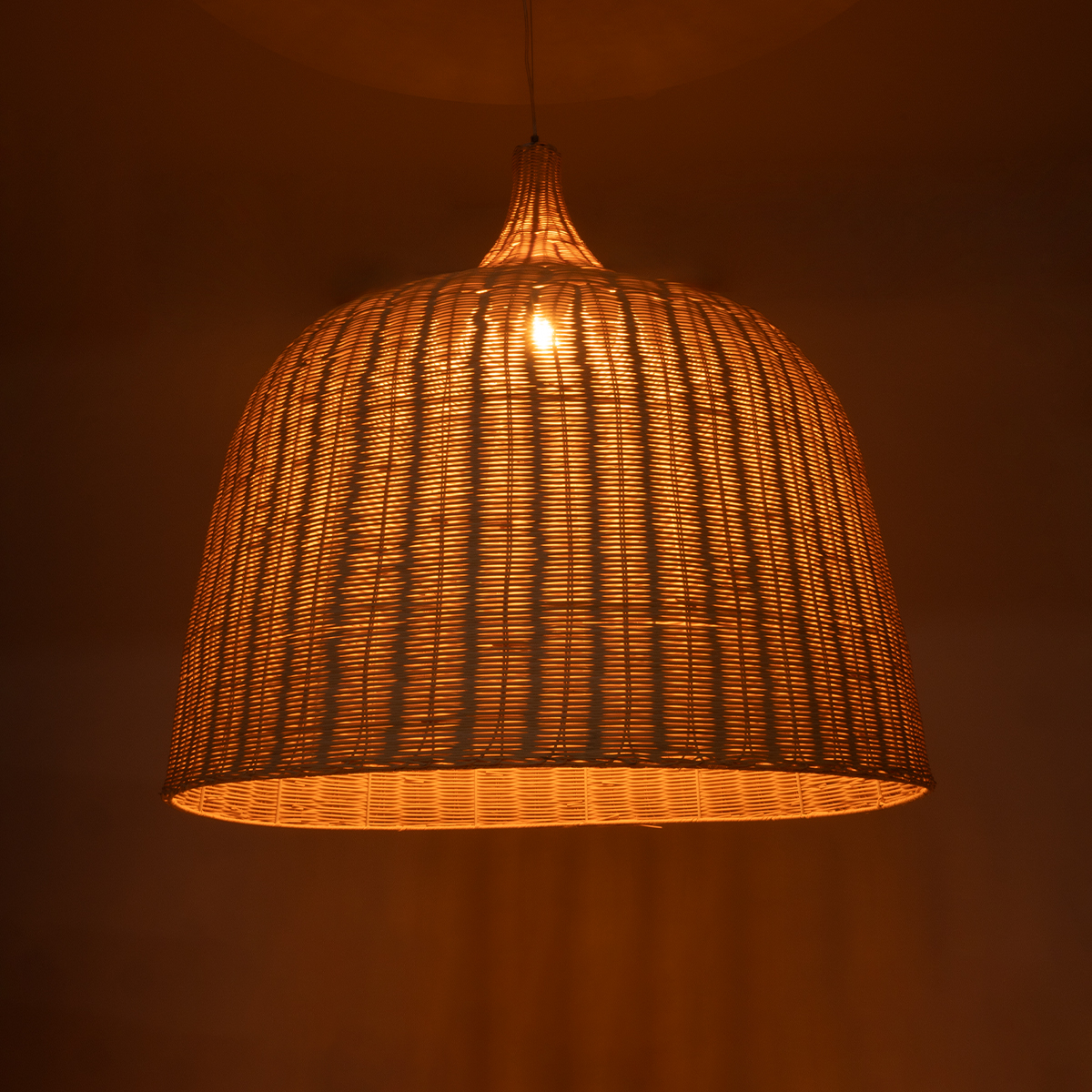 GloboStar® BAHAMAS 01570 Boho Κρεμαστό Φωτιστικό Καμπάνα Μονόφωτο 1 x E27 IP20 Μπεζ Ξύλο - Μ90 x Π90 x Y90cm