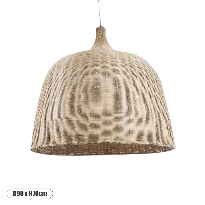 GloboStar® BAHAMAS 01570 Boho Κρεμαστό Φωτιστικό Καμπάνα Μονόφωτο 1 x E27 IP20 Μπεζ Ξύλο - Μ90 x Π90 x Y90cm