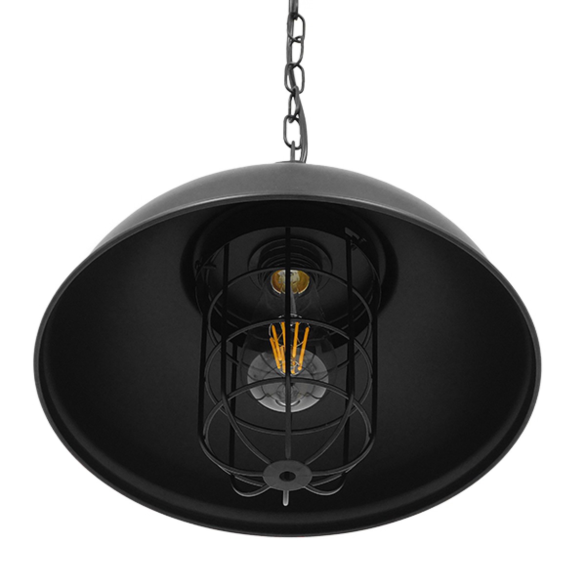 GloboStar® HARROW 01571 Vintage Κρεμαστό Φωτιστικό Καμπάνα Μονόφωτο 1 x E27 IP20 Μαύρο Μέταλλο - Μ33 x Π33 x Υ32cm