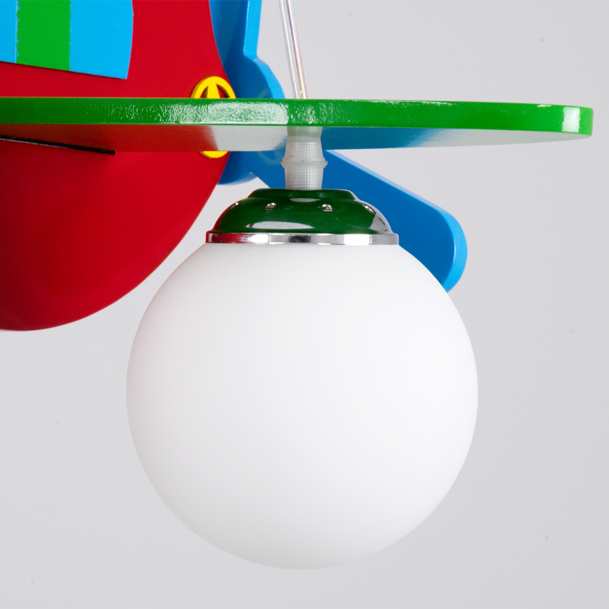GloboStar® AIRPLANE 01575 Παιδικό Κρεμαστό Φωτιστικό Φιγούρα Τρίφωτο 3 x E27 IP20 Πολύχρωμο Ξύλο - Μ51 x Π49 x Υ26cm