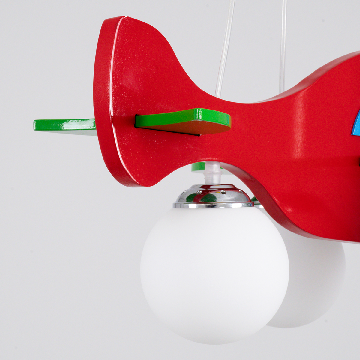 GloboStar® AIRPLANE 01575 Παιδικό Κρεμαστό Φωτιστικό Φιγούρα Τρίφωτο 3 x E27 IP20 Πολύχρωμο Ξύλο - Μ51 x Π49 x Υ26cm