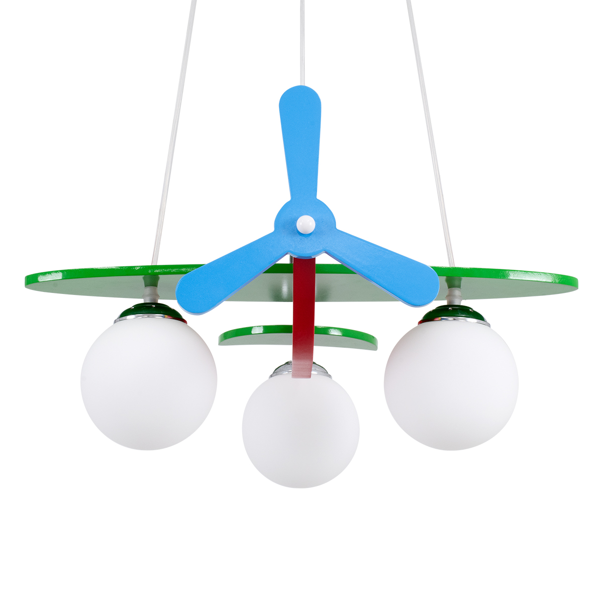 GloboStar® AIRPLANE 01575 Παιδικό Κρεμαστό Φωτιστικό Φιγούρα Τρίφωτο 3 x E27 IP20 Πολύχρωμο Ξύλο - Μ51 x Π49 x Υ26cm