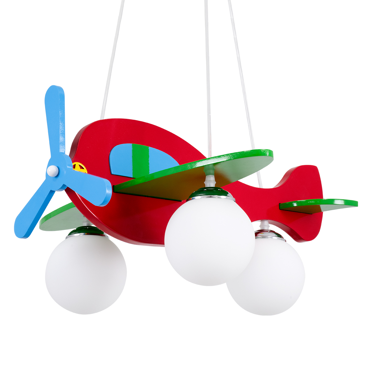 GloboStar® AIRPLANE 01575 Παιδικό Κρεμαστό Φωτιστικό Φιγούρα Τρίφωτο 3 x E27 IP20 Πολύχρωμο Ξύλο - Μ51 x Π49 x Υ26cm