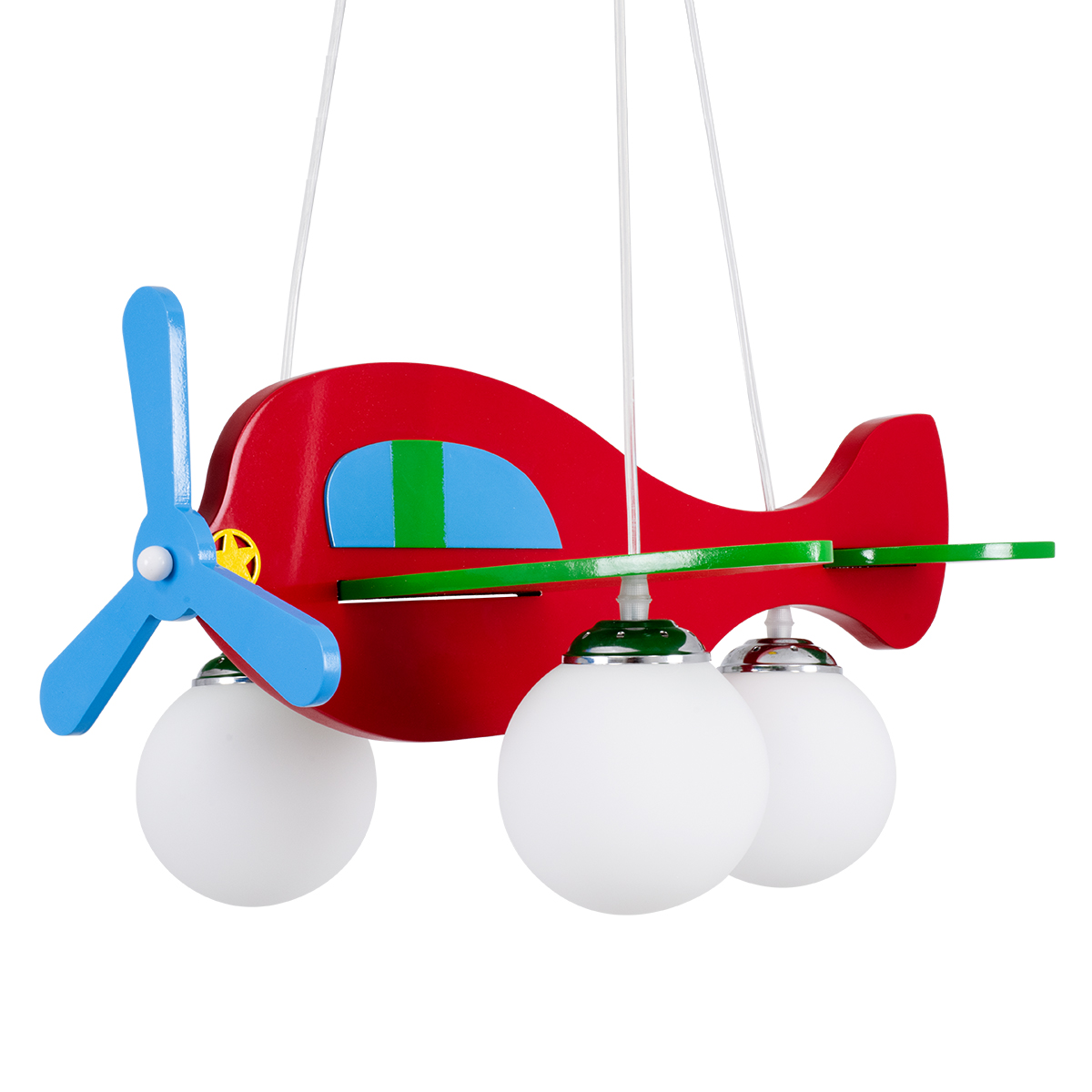 GloboStar® AIRPLANE 01575 Παιδικό Κρεμαστό Φωτιστικό Φιγούρα Τρίφωτο 3 x E27 IP20 Πολύχρωμο Ξύλο - Μ51 x Π49 x Υ26cm
