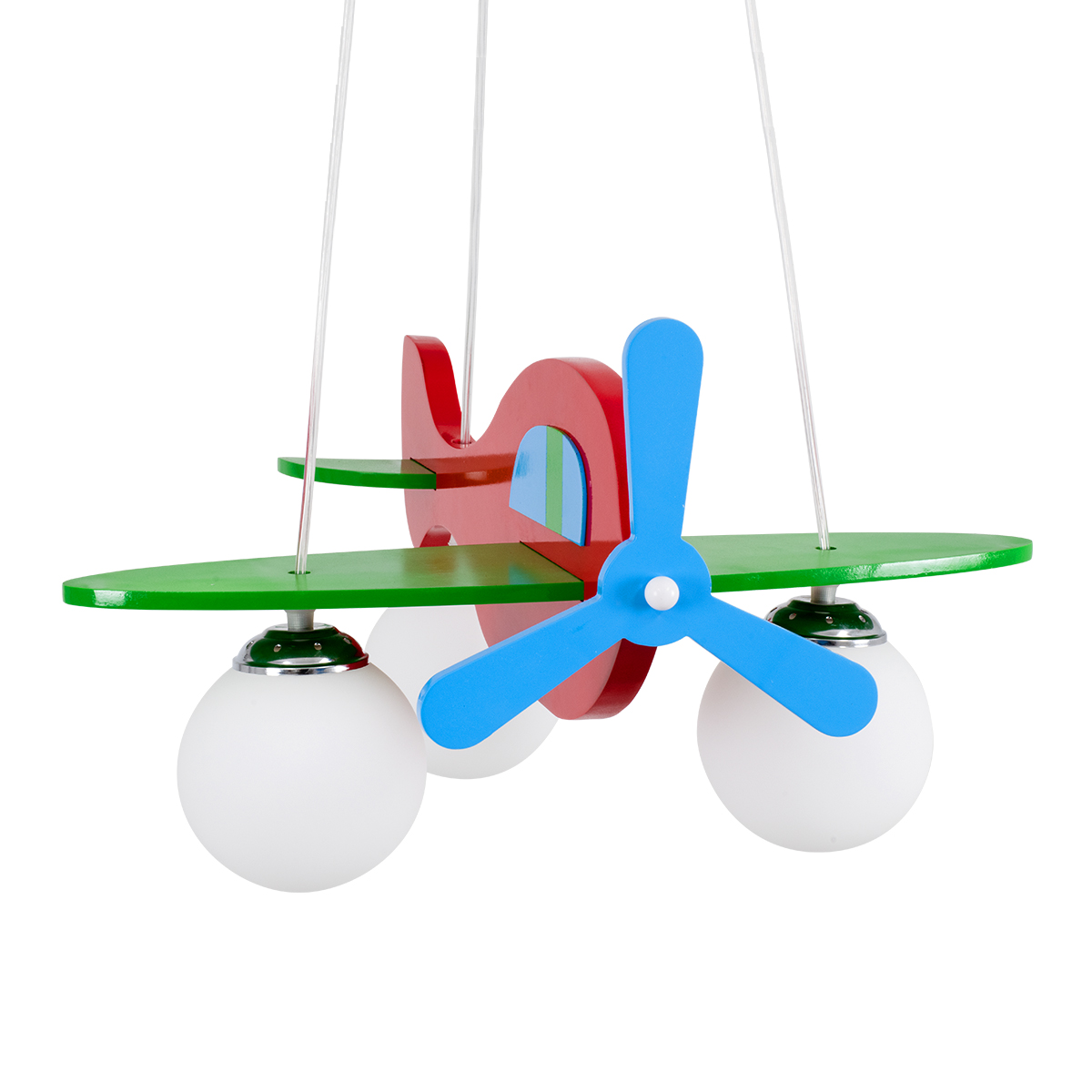 GloboStar® AIRPLANE 01575 Παιδικό Κρεμαστό Φωτιστικό Φιγούρα Τρίφωτο 3 x E27 IP20 Πολύχρωμο Ξύλο - Μ51 x Π49 x Υ26cm