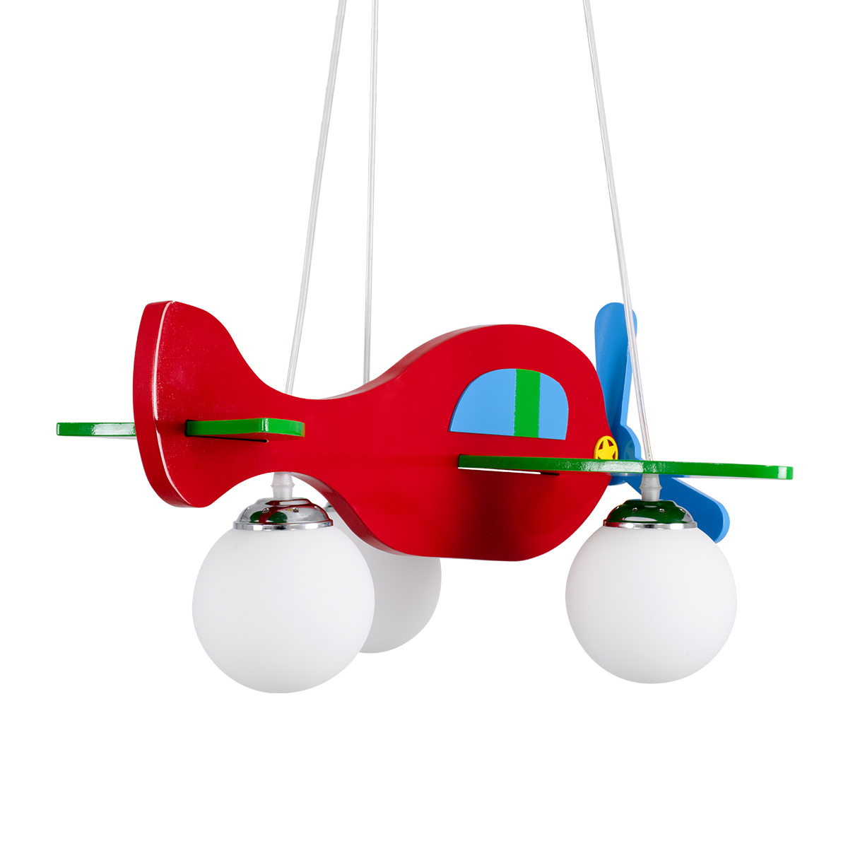 GloboStar® AIRPLANE 01575 Παιδικό Κρεμαστό Φωτιστικό Φιγούρα Τρίφωτο 3 x E27 IP20 Πολύχρωμο Ξύλο - Μ51 x Π49 x Υ26cm