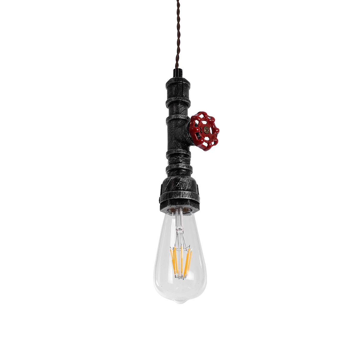 GloboStar® SPIGOT 01583 Vintage Κρεμαστό Φωτιστικό Ανάρτηση Μονόφωτο 1 x E27 IP20 Ασημί & Κόκκινο Μέταλλο - Μ5 x Π5 x Y20cm