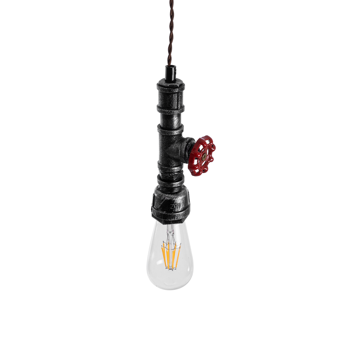 GloboStar® SPIGOT 01583 Vintage Κρεμαστό Φωτιστικό Ανάρτηση Μονόφωτο 1 x E27 IP20 Ασημί & Κόκκινο Μέταλλο - Μ5 x Π5 x Y20cm