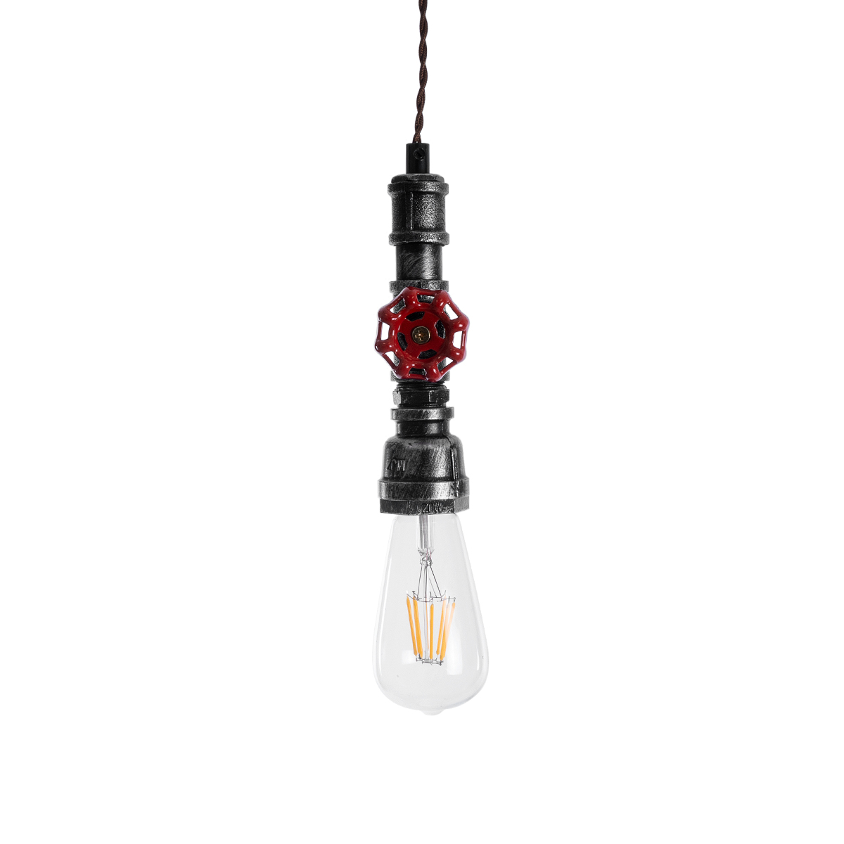 GloboStar® SPIGOT 01583 Vintage Κρεμαστό Φωτιστικό Ανάρτηση Μονόφωτο 1 x E27 IP20 Ασημί & Κόκκινο Μέταλλο - Μ5 x Π5 x Y20cm