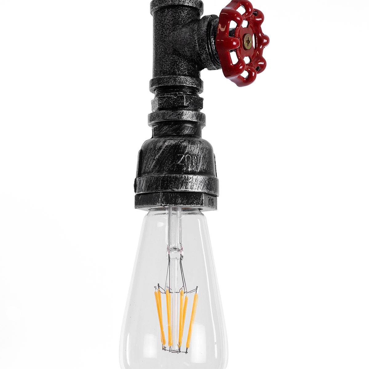 GloboStar® SPIGOT 01583 Vintage Κρεμαστό Φωτιστικό Ανάρτηση Μονόφωτο 1 x E27 IP20 Ασημί & Κόκκινο Μέταλλο - Μ5 x Π5 x Y20cm