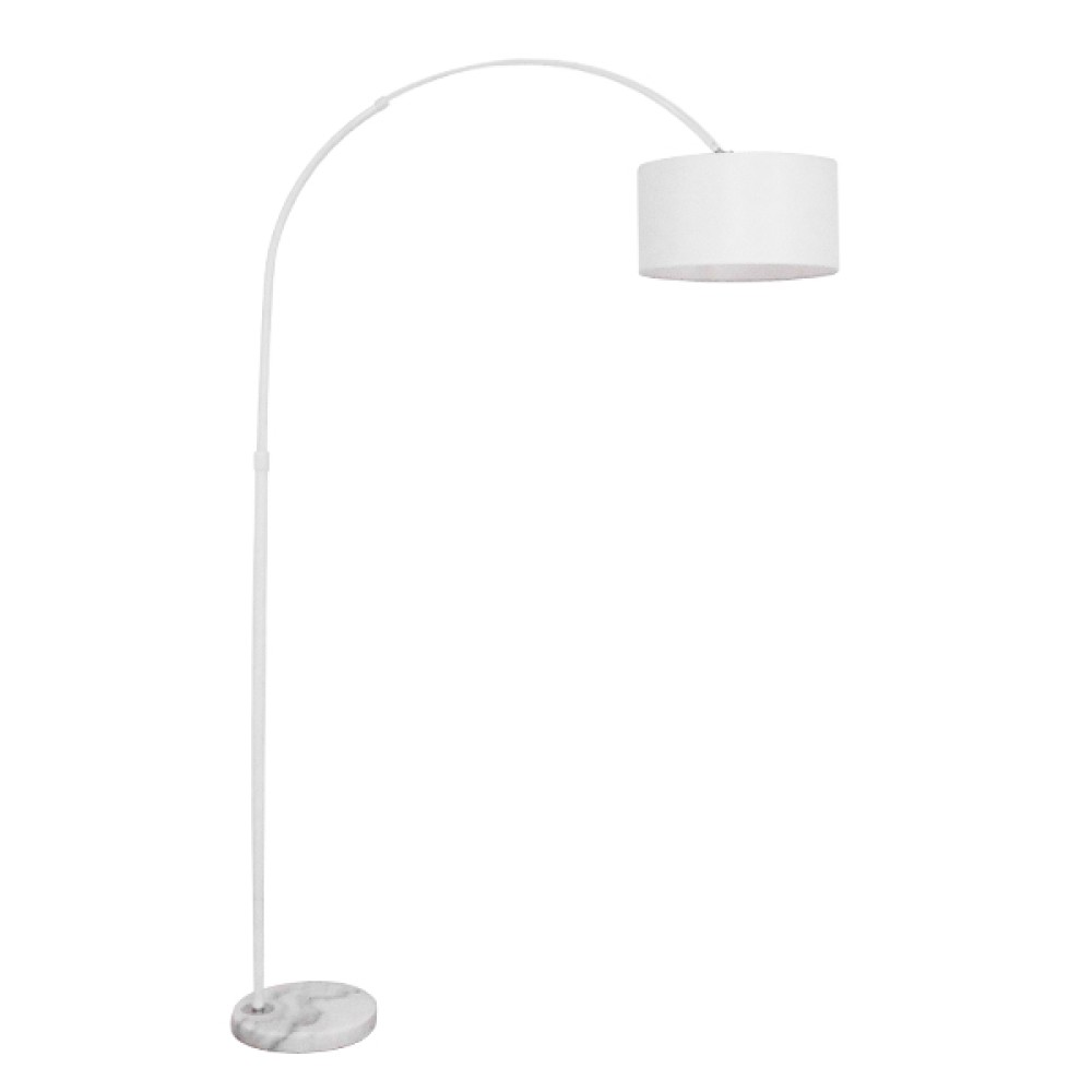 GloboStar® IMPERIAL 01588 Μοντέρνο Επιδαπέδιο Φωτιστικό Μονόφωτο 1 x E27 IP20 Λευκό Μέταλλο, Λευκό Ύφασμα με Γκρι Μάρμαρο - Μ34 x Π34 x Υ172cm