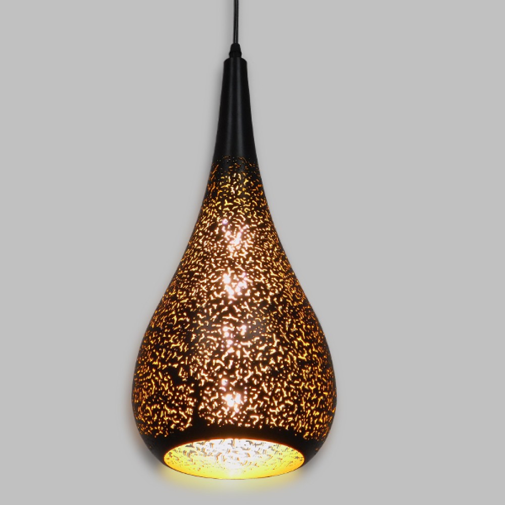 GloboStar® JANIS 01589 Μοντέρνο Κρεμαστό Φωτιστικό Καμπάνα Μονόφωτο 1 x E27 IP20 Μαύρο & Χρυσό Μέταλλο - Μ20 x Π20 x Υ46cm
