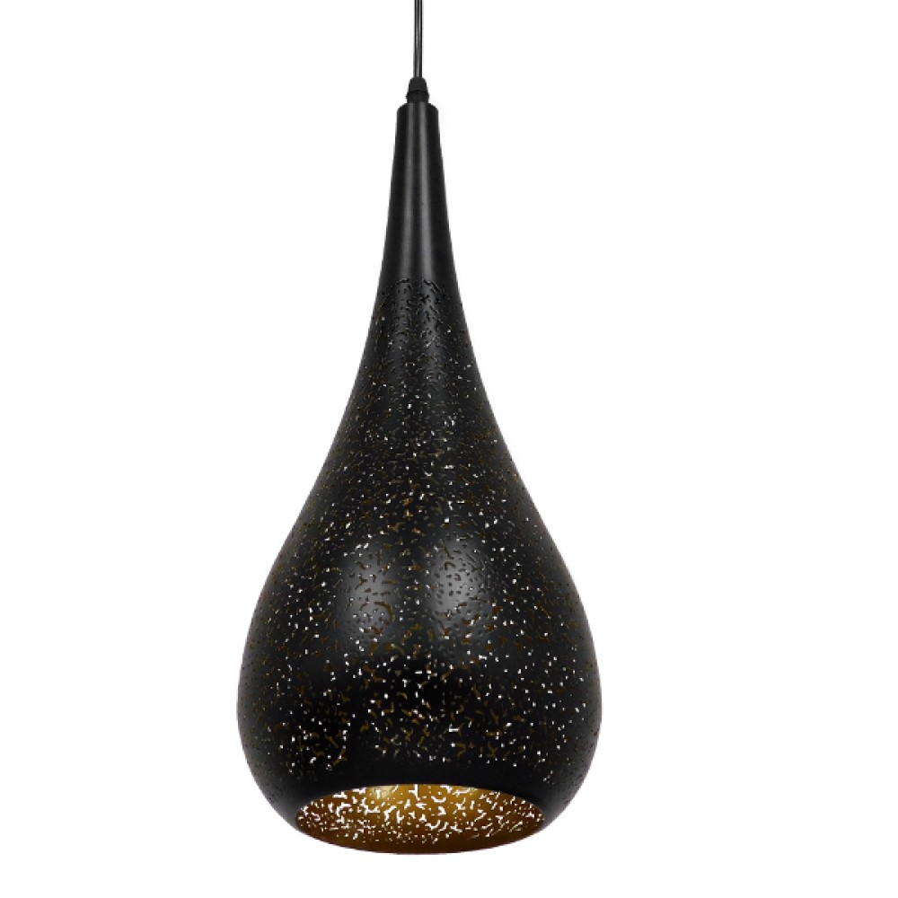 GloboStar® JANIS 01589 Μοντέρνο Κρεμαστό Φωτιστικό Καμπάνα Μονόφωτο 1 x E27 IP20 Μαύρο & Χρυσό Μέταλλο - Μ20 x Π20 x Υ46cm