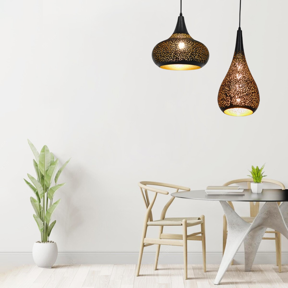GloboStar® JANIS 01589 Μοντέρνο Κρεμαστό Φωτιστικό Καμπάνα Μονόφωτο 1 x E27 IP20 Μαύρο & Χρυσό Μέταλλο - Μ20 x Π20 x Υ46cm