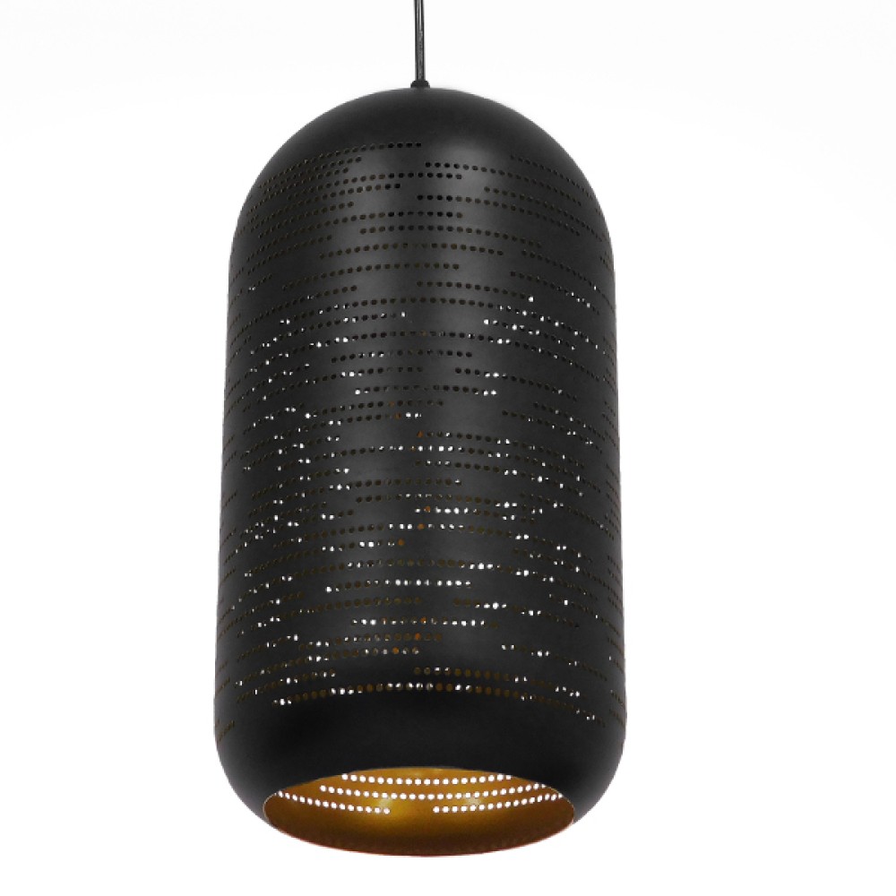 GloboStar® JANIS 01591 Μοντέρνο Κρεμαστό Φωτιστικό Καμπάνα Μονόφωτο 1 x E27 IP20 Μαύρο & Χρυσό Μέταλλο - Μ20 x Π20 x Υ41cm