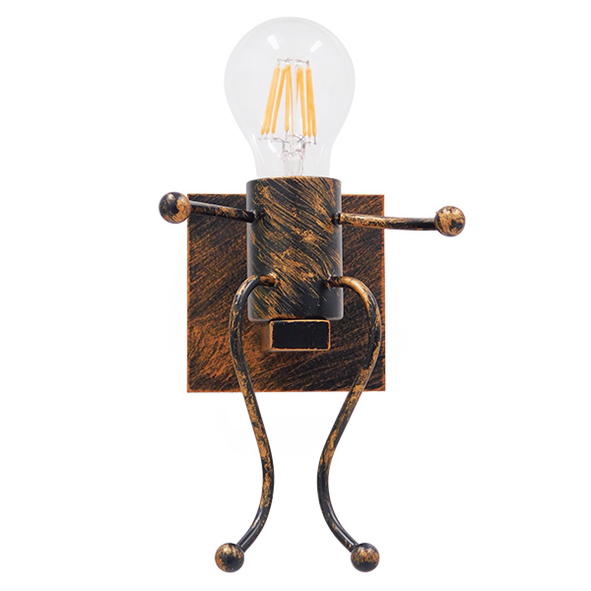 GloboStar® LITTLE MAN 01592 Μοντέρνο Επιτοίχιο Φωτιστικό Απλίκα Μονόφωτο 1 x E27 IP20 Χάλκινο Μέταλλο - Μ12 x Π19 x Υ17cm