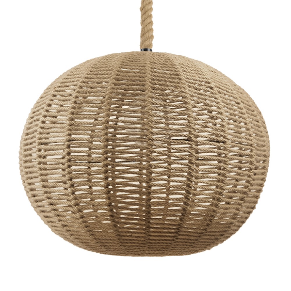 GloboStar® MANDALA 01593 Vintage Κρεμαστό Φωτιστικό Μπάλα Μονόφωτο 1 x E27 IP20 Μπεζ Σχοινί - Μ60 x Π60 x Υ45cm