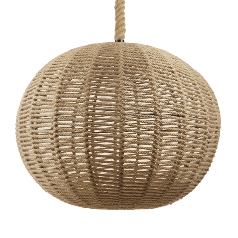 GloboStar® MANDALA 01593 Vintage Κρεμαστό Φωτιστικό Μπάλα Μονόφωτο 1 x E27 IP20 Μπεζ Σχοινί - Μ60 x Π60 x Υ45cm