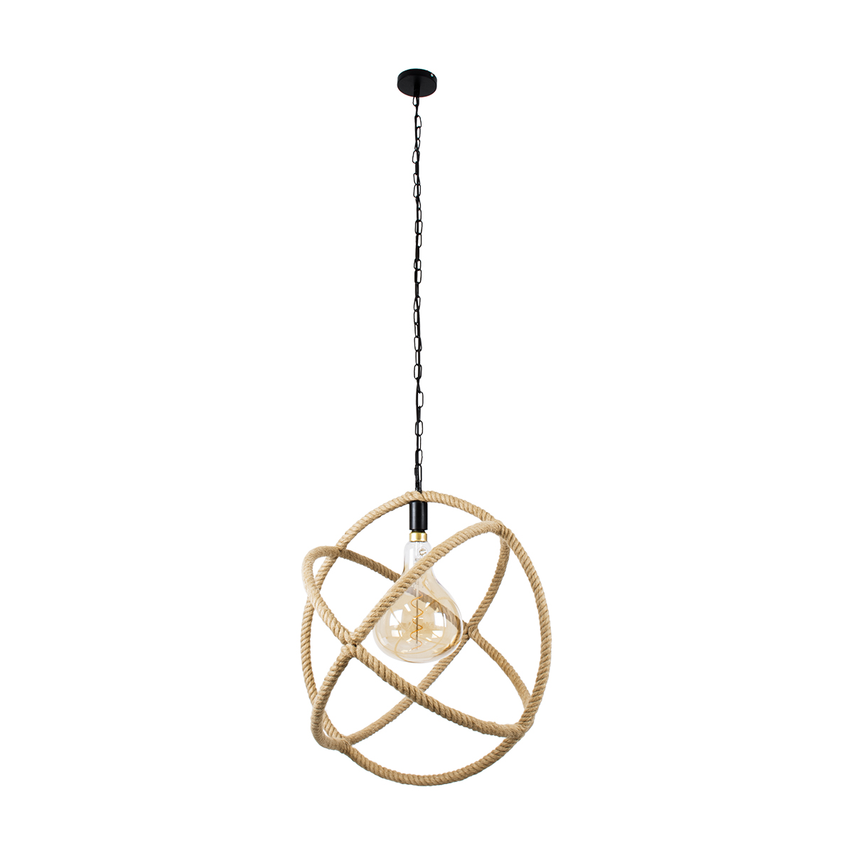 GloboStar® BELLE 01597 Vintage Κρεμαστό Φωτιστικό Πλέγμα Μονόφωτο 1 x E27 IP20 Μπεζ Σχοινί - Μ56 x Π56 x Y58cm
