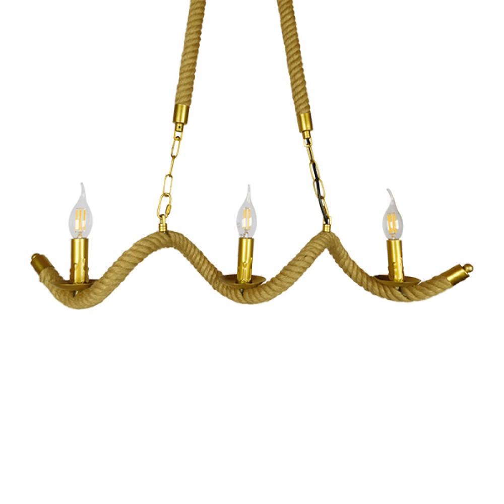 GloboStar® LUXOR 01598 Vintage Κρεμαστό Φωτιστικό Ανάρτηση Τρίφωτο 3 x E14 IP20 Χρυσό Μέταλλο με Μπεζ Σχοινί - Μ75 x Π13 x Y18cm