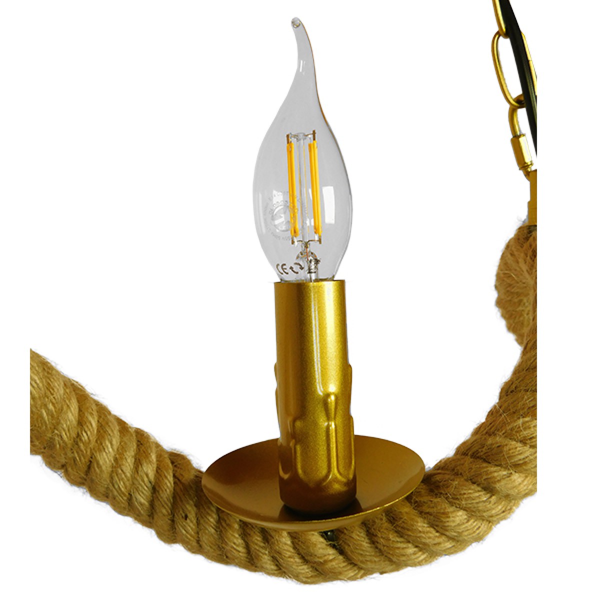 GloboStar® LUXOR 01598 Vintage Κρεμαστό Φωτιστικό Ανάρτηση Τρίφωτο 3 x E14 IP20 Χρυσό Μέταλλο με Μπεζ Σχοινί - Μ75 x Π13 x Y18cm