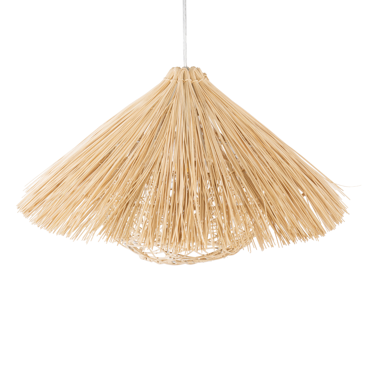 GloboStar® CHEOPE 01599 Boho Κρεμαστό Φωτιστικό Πλέγμα Μονόφωτο 1 x E27 IP20 Μπεζ Ξύλο με Μπεζ Rattan - Μ45 x Π45 x Y35cm