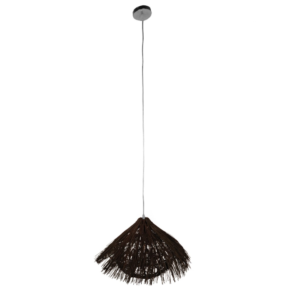 GloboStar® CHEOPE 01600 Boho Κρεμαστό Φωτιστικό Πλέγμα Μονόφωτο 1 x E27 IP20 Καφέ Ξύλο με Καφέ Rattan - Μ50 x Π50 x Y30cm