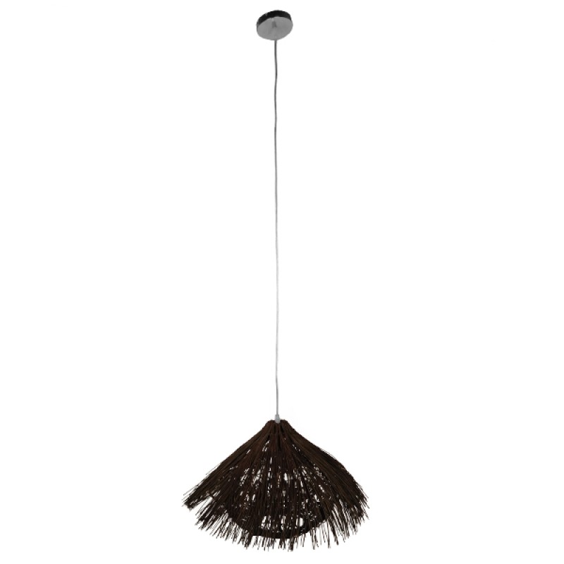 GloboStar® CHEOPE 01600 Boho Κρεμαστό Φωτιστικό Πλέγμα Μονόφωτο 1 x E27 IP20 Καφέ Ξύλο με Καφέ Rattan - Μ50 x Π50 x Y30cm