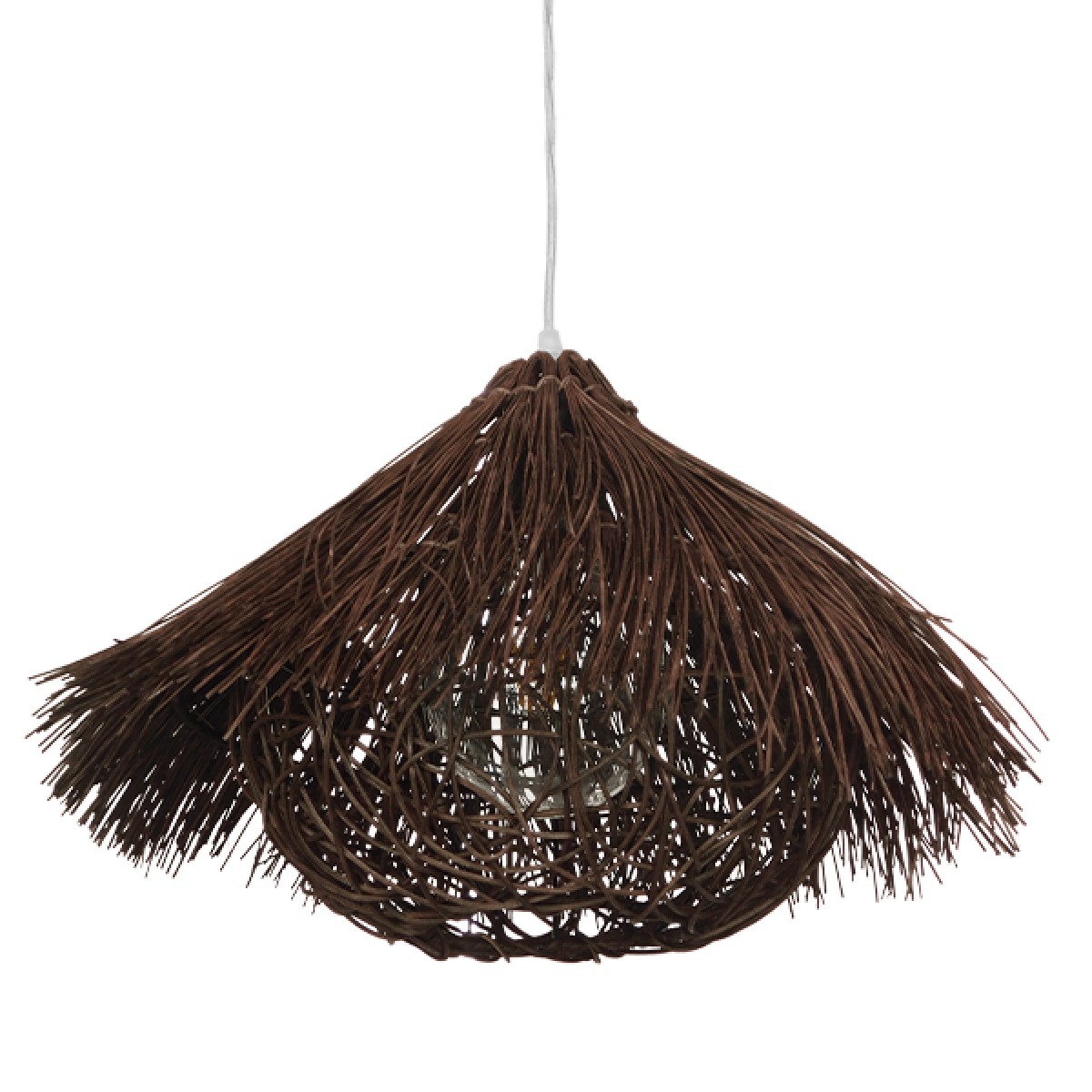 GloboStar® CHEOPE 01600 Boho Κρεμαστό Φωτιστικό Πλέγμα Μονόφωτο 1 x E27 IP20 Καφέ Ξύλο με Καφέ Rattan - Μ50 x Π50 x Y30cm