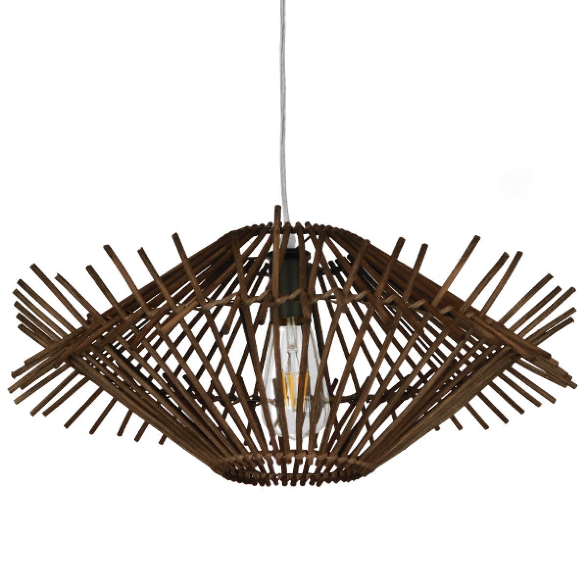 GloboStar® SASSO 01602 Boho Κρεμαστό Φωτιστικό Πλέγμα Μονόφωτο 1 x E27 IP20 Καφέ Ξύλο - Μ50 x Π50 x Y23cm